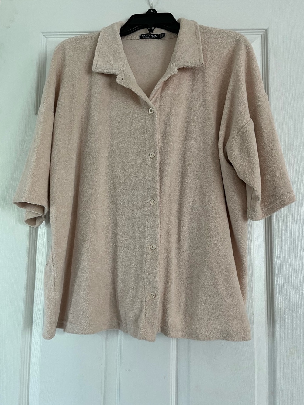 Nasty Gal Beige Button-Down Terry Shirt size 8